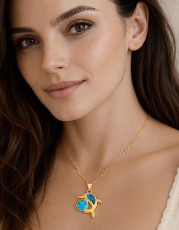 Μοτίφ Senza από επιχρυσωμένο ασήμι 925, δελφίνι με Opal - SSR4133GOP