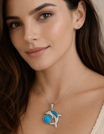 Μοτίφ Senza από ασήμι 925, δελφίνι με Opal - SSR4133SOP