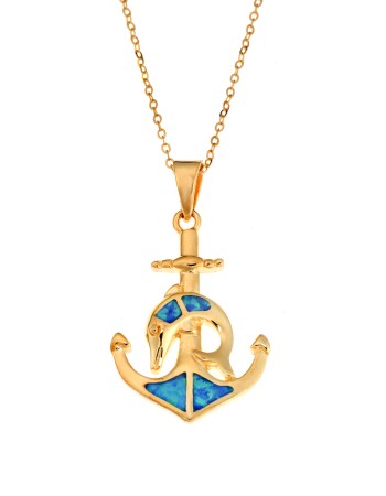 Μοτίφ Senza από επιχρυσωμένο ασήμι 925, άγκυρα και δελφίνι με Opal - SSR4135GOP