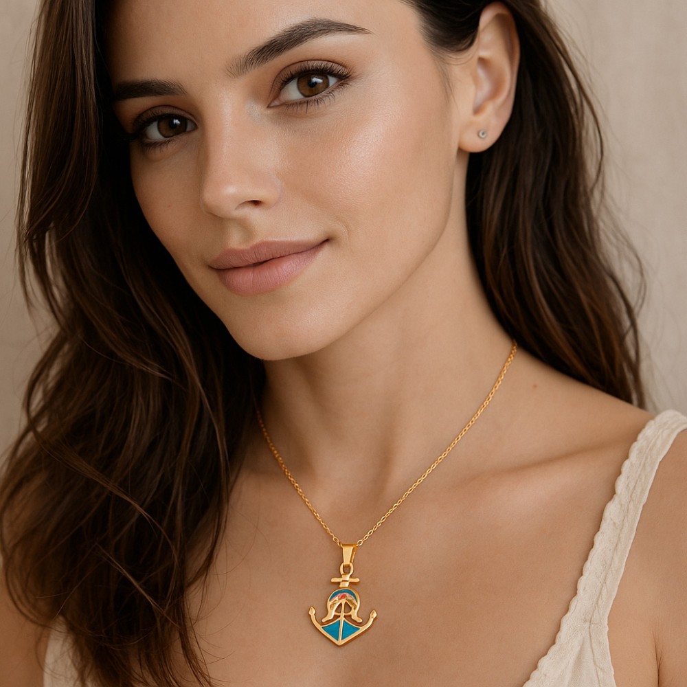 Μοτίφ Senza από επιχρυσωμένο ασήμι 925, άγκυρα και δελφίνι με Opal - SSR4135GOP