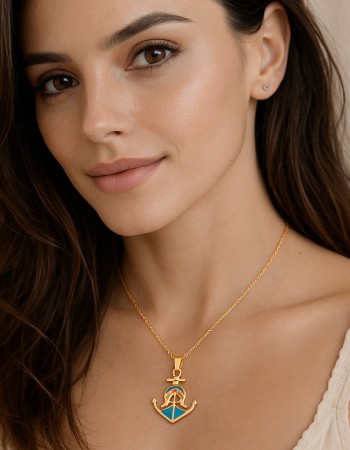 Μοτίφ Senza από επιχρυσωμένο ασήμι 925, άγκυρα και δελφίνι με Opal - SSR4135GOP