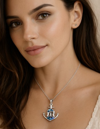 Μοτίφ Senza από ασήμι 925, άγκυρα και δελφίνι με Opal - SSR4135SOP