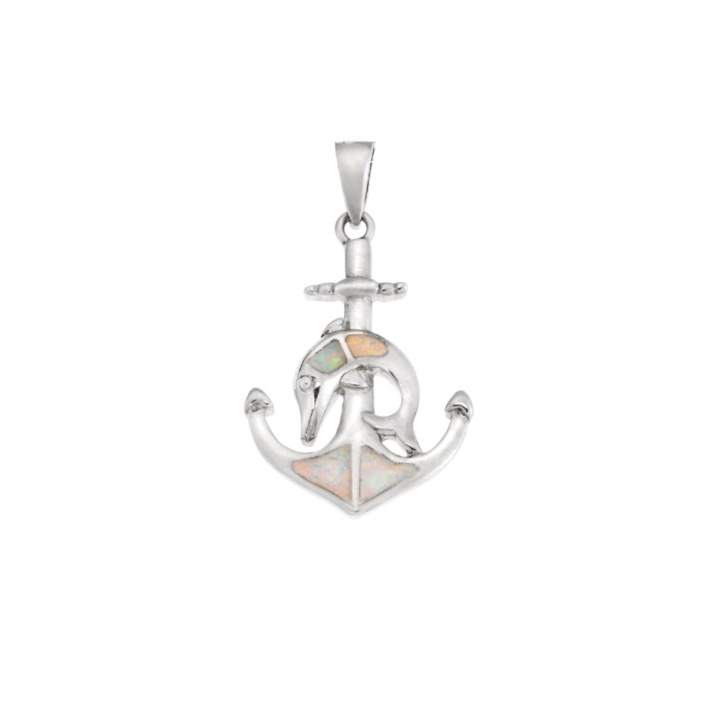 Μοτίφ Senza από ασήμι 925, άγκυρα και δελφίνι με Opal - SSR4135SWH