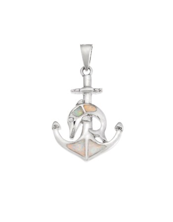 Μοτίφ Senza από ασήμι 925, άγκυρα και δελφίνι με Opal - SSR4135SWH