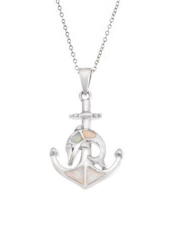 Μοτίφ Senza από ασήμι 925, άγκυρα και δελφίνι με Opal - SSR4135SWH