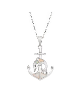 Μοτίφ Senza από ασήμι 925, άγκυρα και δελφίνι με Opal - SSR4135SWH