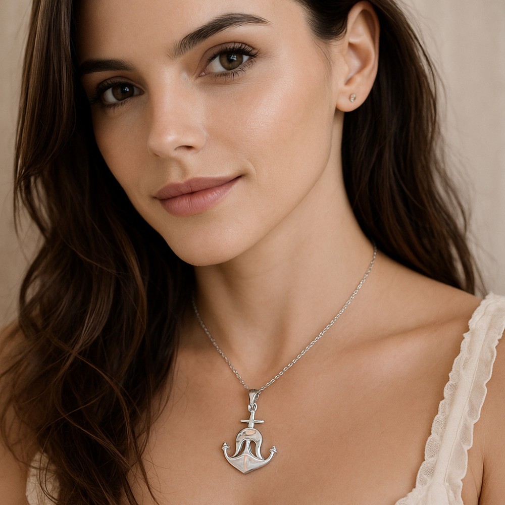 Μοτίφ Senza από ασήμι 925, άγκυρα και δελφίνι με Opal - SSR4135SWH