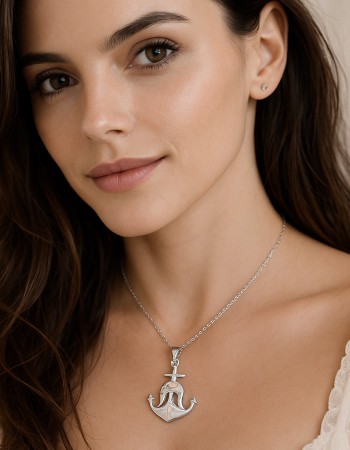 Μοτίφ Senza από ασήμι 925, άγκυρα και δελφίνι με Opal - SSR4135SWH