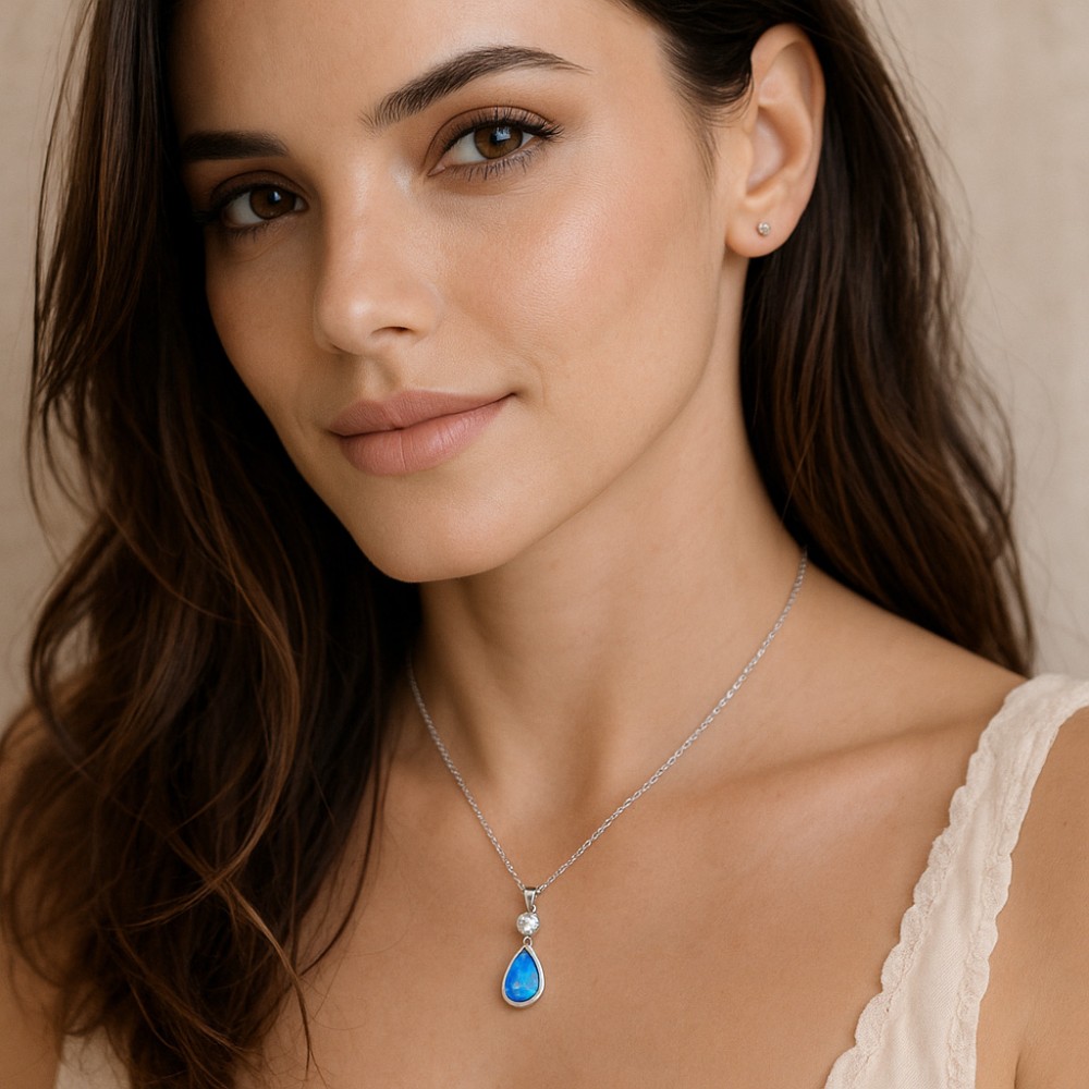 Μοτίφ Senza από ασήμι 925, δάκρυ με Opal και λευκό ζιργκόν - SSR4138SOP