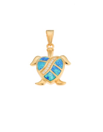 Μοτίφ Senza από επιχρυσωμένο ασήμι 925, χελωνίτσα-καρδιά με Opal και ζιργκόν - SSR4139GOP