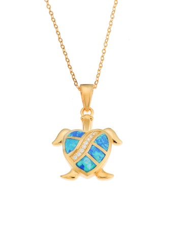 Μοτίφ Senza από επιχρυσωμένο ασήμι 925, χελωνίτσα-καρδιά με Opal και ζιργκόν - SSR4139GOP