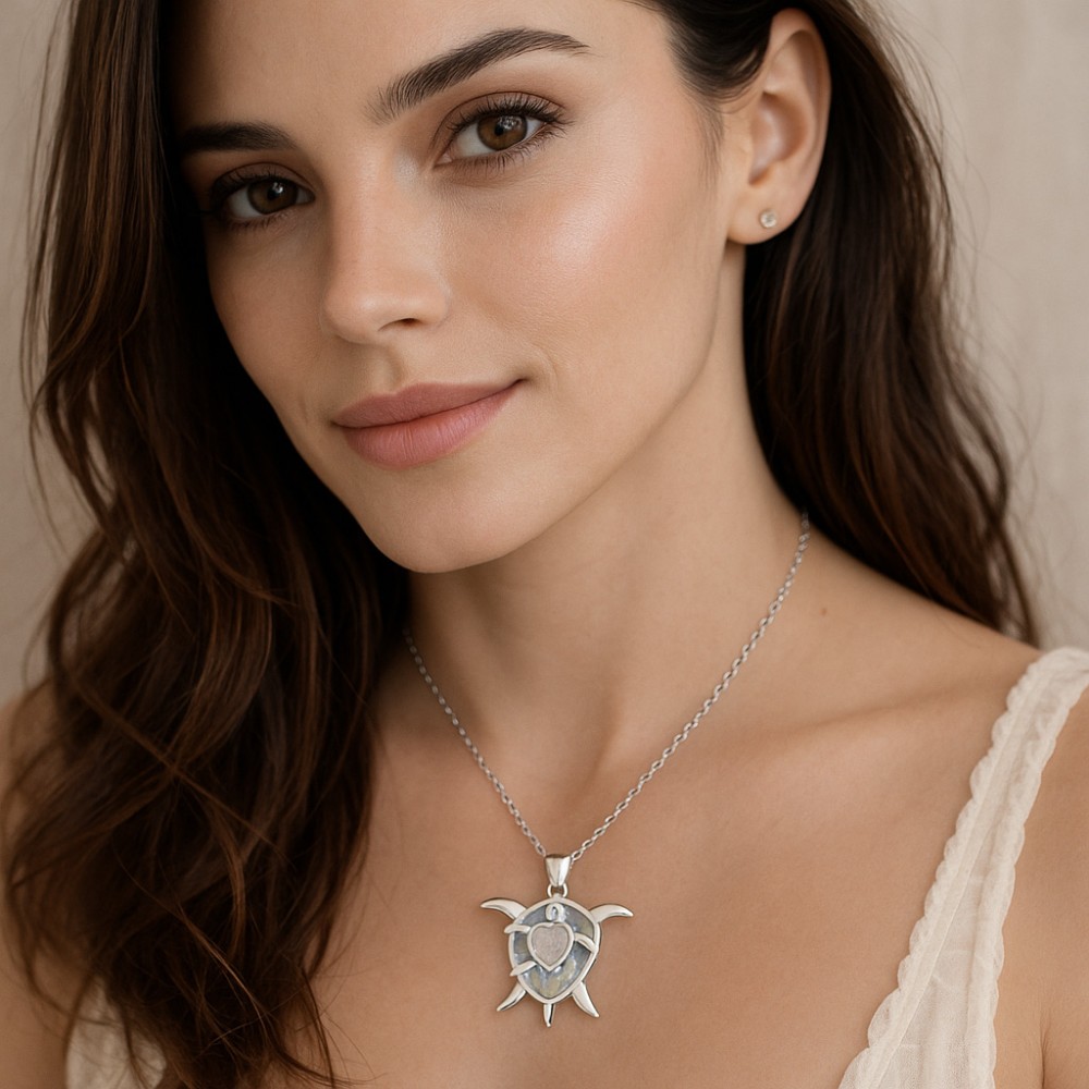 Μοτίφ Senza από ασήμι 925, διπλή χελωνίτσα με Opal - SSR4143SWH