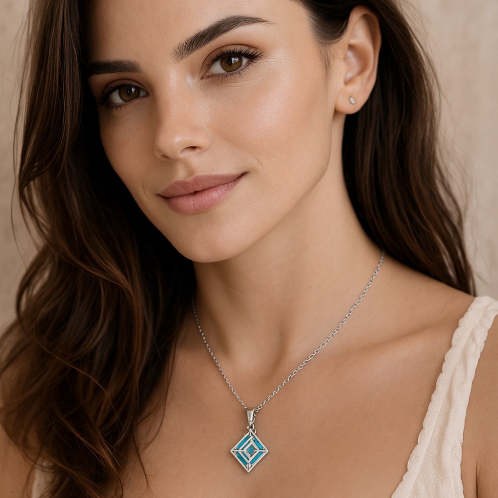 Μοτίφ Senza από ασήμι 925, ρόμβος με Opal - SSR4146SOP