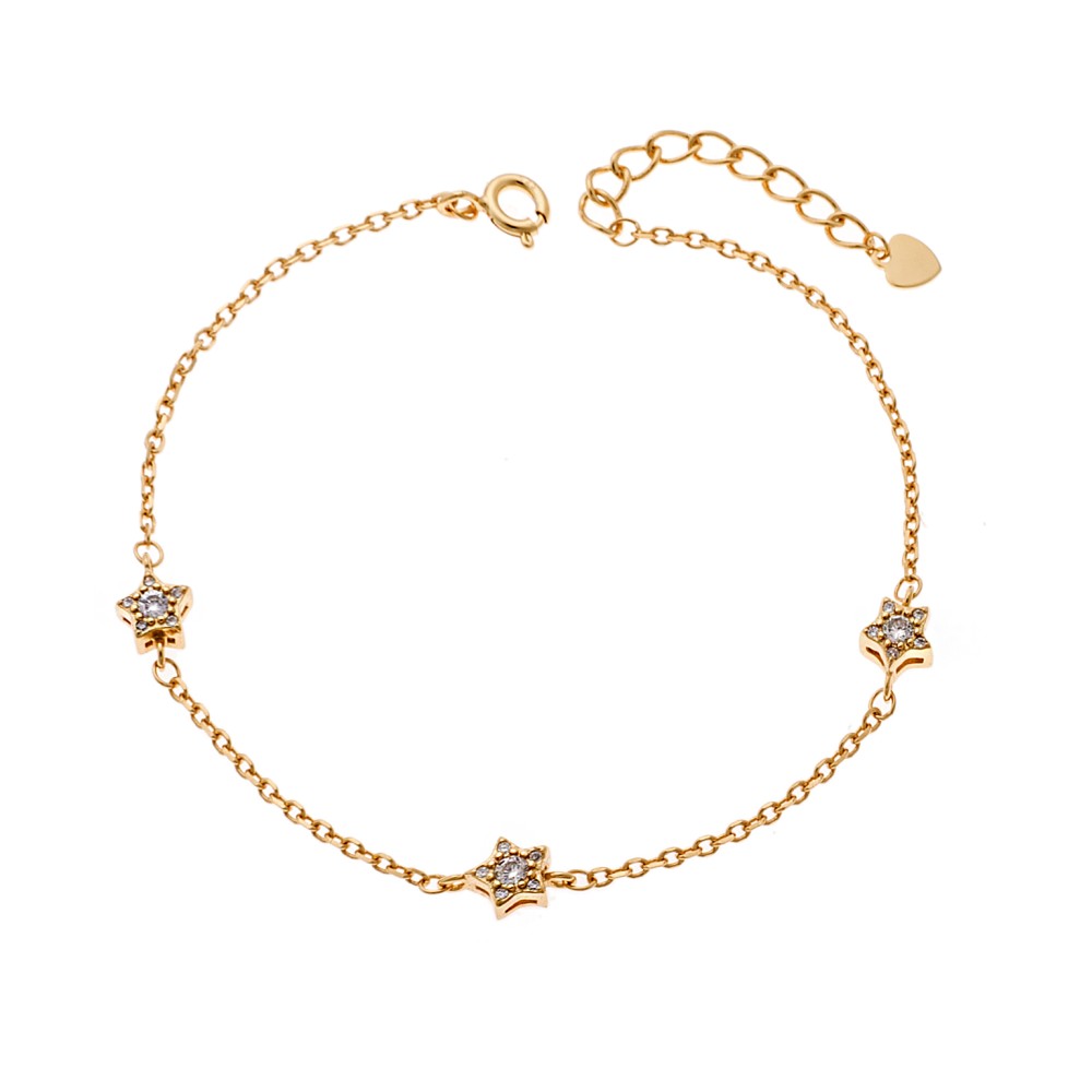 Βραχιόλι Γυναικείο Senza από επιχρυσωμένο ασήμι 925, τριπλό αστέρι με λευκά ζιργκόν - SSR4154GD