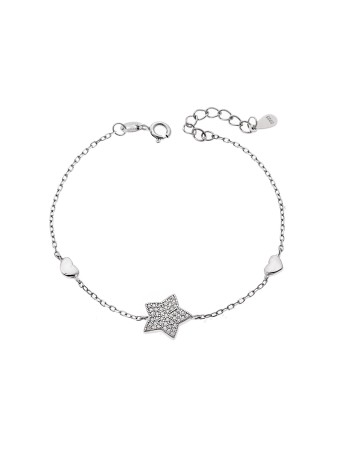 Βραχιόλι Γυναικείο Senza από ασήμι 925, αστέρι με λευκά ζιργκόν και διπλή καρδιά - SSR4157SR