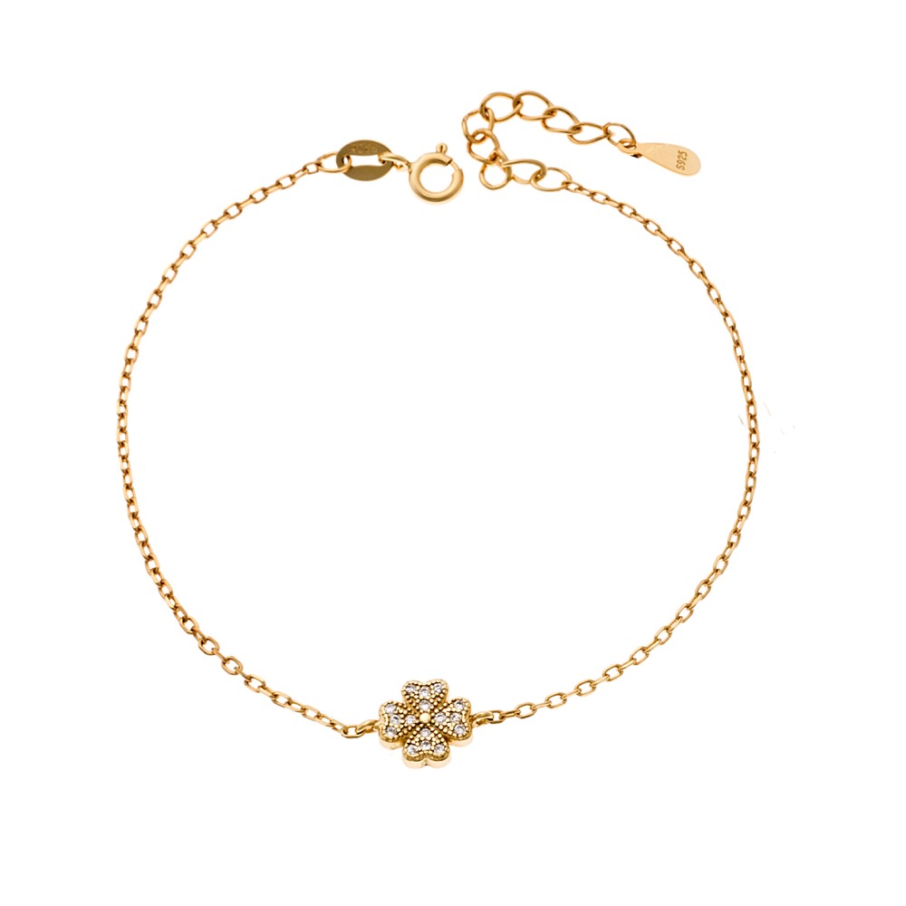 Βραχιόλι Γυναικείο Senza από επιχρυσωμένο ασήμι 925, τριφύλλι με λευκά ζιργκόν - SSR4158GD