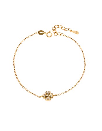 Βραχιόλι Γυναικείο Senza από επιχρυσωμένο ασήμι 925, τριφύλλι με λευκά ζιργκόν - SSR4158GD