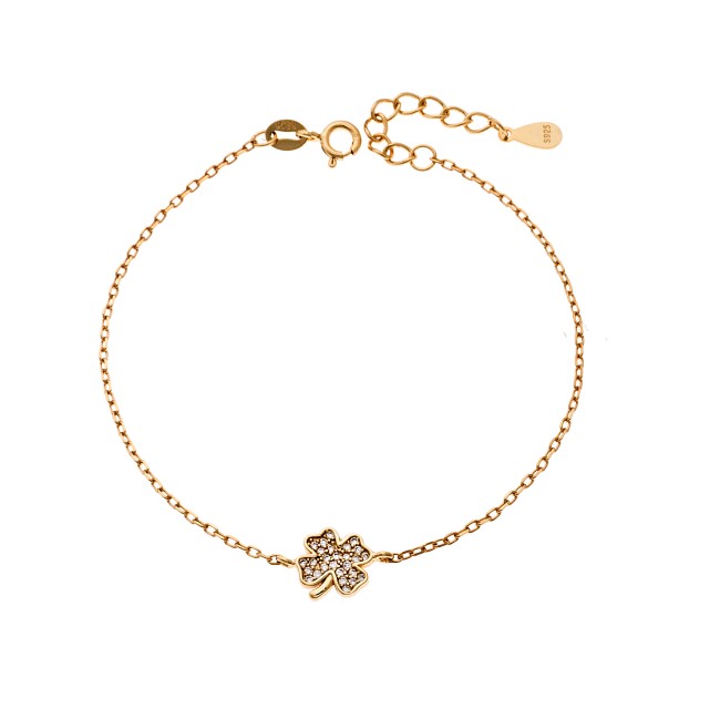 Βραχιόλι Γυναικείο Senza από επιχρυσωμένο ασήμι 925, τριφύλλι με λευκά ζιργκόν - SSR4159GD