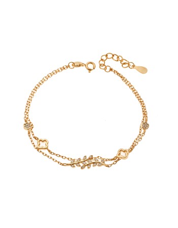 Βραχιόλι Senza από επιχρυσωμένο ασήμι 925, κλαδάκι με λευκά ζιργκόν και σταυρουδάκια - SSR4164GD