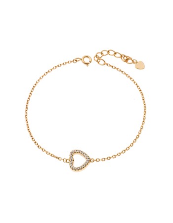 Βραχιόλι Γυναικείο Senza από επιχρυσωμένο ασήμι 925, Καρδούλα με λευκά ζιργκόν - SSR4166GD