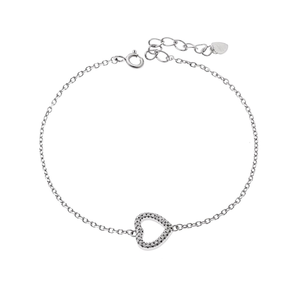 Βραχιόλι Γυναικείο Senza από ασήμι 925, Καρδούλα με λευκά ζιργκόν - SSR4166SR