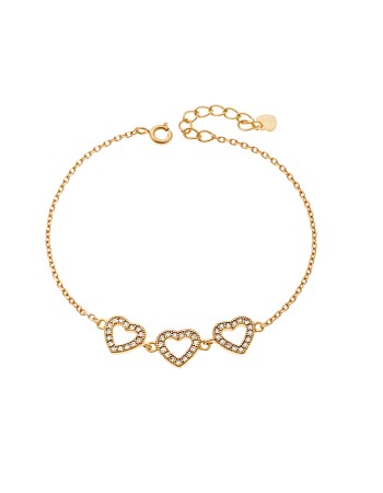 Βραχιόλι Γυναικείο Senza από επιχρυσωμένο ασήμι 925, τριπλή καρδιά με λευκά ζιργκόν - SSR4168GD