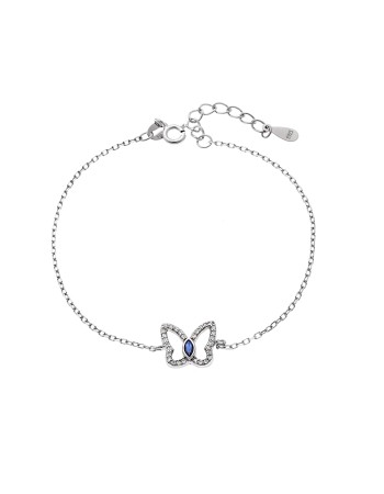 Βραχιόλι Γυναικείο Senza από ασήμι 925, πεταλούδα με λευκά ζιργκόν και μπλε πέτρα - SSR4171SBL