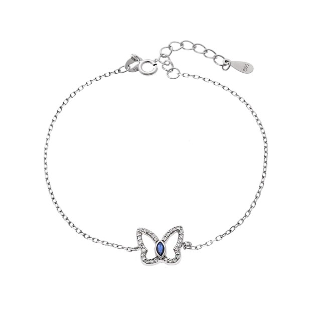 Βραχιόλι Γυναικείο Senza από ασήμι 925, πεταλούδα με λευκά ζιργκόν και μπλε πέτρα - SSR4171SBL