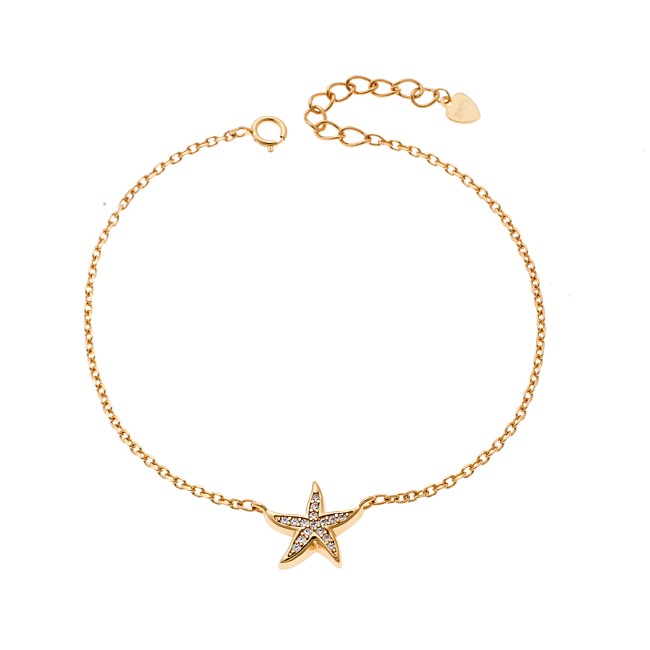 Βραχιόλι Γυναικείο Senza από επιχρυσωμένο ασήμι 925, αστερίας με λευκά ζιργκόν - SSR4172GD