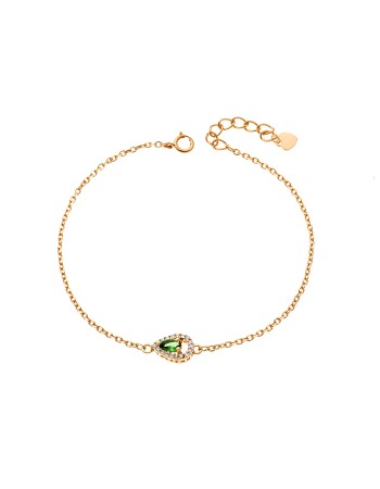 Βραχιόλι Γυναικείο Senza από επιχρυσωμένο ασήμι 925, πράσινο δάκρυ με λευκά ζιργκόν - SSR4173GGN