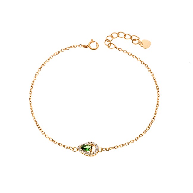 Βραχιόλι Γυναικείο Senza από επιχρυσωμένο ασήμι 925, πράσινο δάκρυ με λευκά ζιργκόν - SSR4173GGN