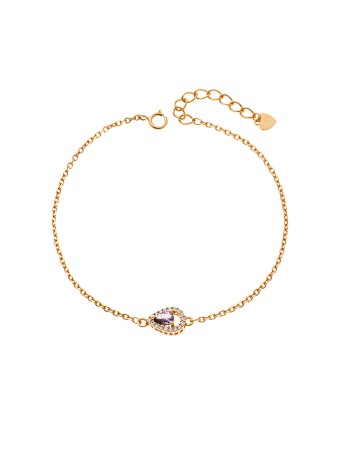 Βραχιόλι Γυναικείο Senza από επιχρυσωμένο ασήμι 925, μωβ δάκρυ με λευκά ζιργκόν - SSR4173GPE