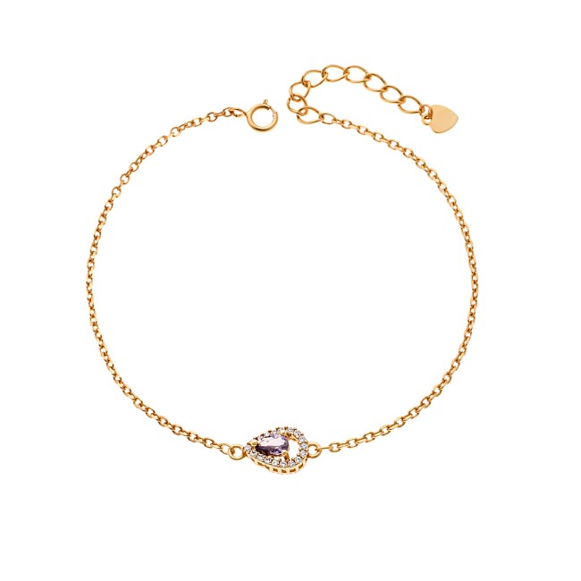 Βραχιόλι Γυναικείο Senza από επιχρυσωμένο ασήμι 925, μωβ δάκρυ με λευκά ζιργκόν - SSR4173GPE