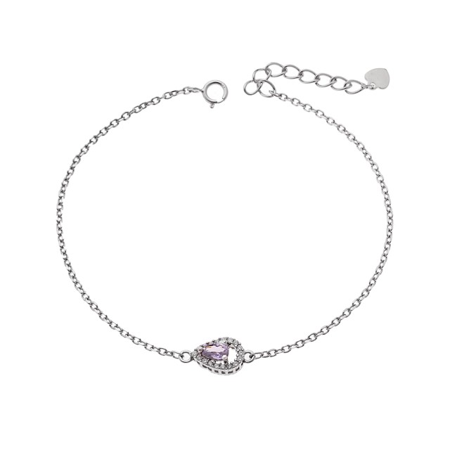 Βραχιόλι Γυναικείο Senza από ασήμι 925, μωβ δάκρυ με λευκά ζιργκόν - SSR4173SPE