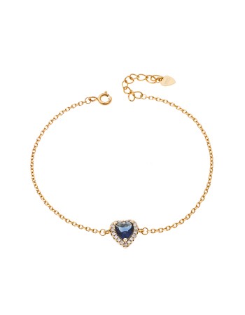 Βραχιόλι Γυναικείο Senza από επιχρυσωμένο ασήμι 925, μπλε καρδιά με λευκά ζιργκόν - SSR4174GBL