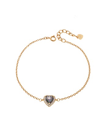 Βραχιόλι Γυναικείο Senza από επιχρυσωμένο ασήμι 925, ιριδίζουσα καρδιά με λευκά ζιργκόν - SSR4174GMU