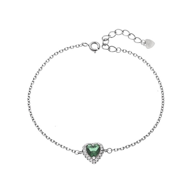 Βραχιόλι Γυναικείο Senza από ασήμι 925, πράσινη καρδιά με λευκά ζιργκόν - SSR4174SGN