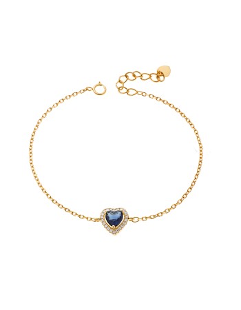 Βραχιόλι Γυναικείο Senza από επιχρυσωμένο ασήμι 925, μπλε καρδιά με λευκά ζιργκόν - SSR4175GBL