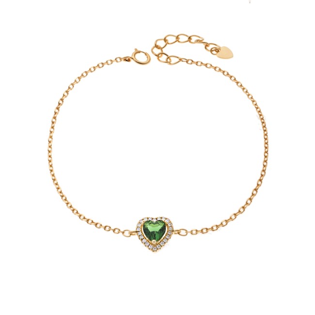 Βραχιόλι Γυναικείο Senza από επιχρυσωμένο ασήμι 925, πράσινη καρδιά με λευκά ζιργκόν - SSR4175GGN