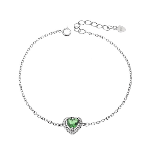 Βραχιόλι Γυναικείο Senza από ασήμι 925, πράσινη καρδιά με λευκά ζιργκόν - SSR4175SGN