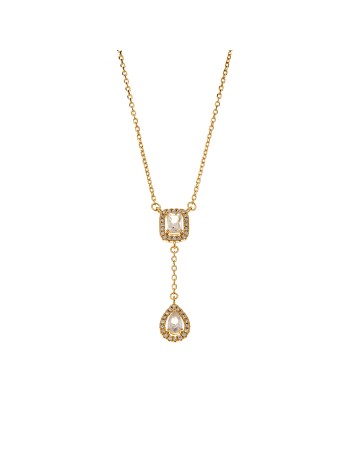 Κολιέ Senza από επιχρυσωμένο ασήμι 925, παραλληλόγραμμο και δάκρυ με λευκά ζιργκόν - SSR4176GD