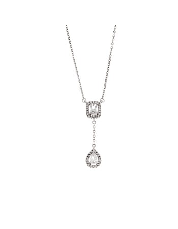 Κολιέ Senza από ασήμι 925, παραλληλόγραμμο και δάκρυ με λευκά ζιργκόν - SSR4176SR