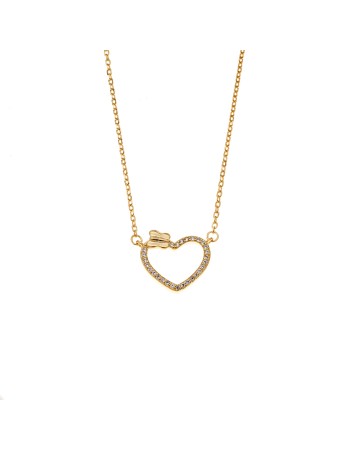 Κολιέ Senza από επιχρυσωμένο ασήμι 925, καρδιά με λευκά ζιργκόν και πεταλουδίτσα - SSR4177GD