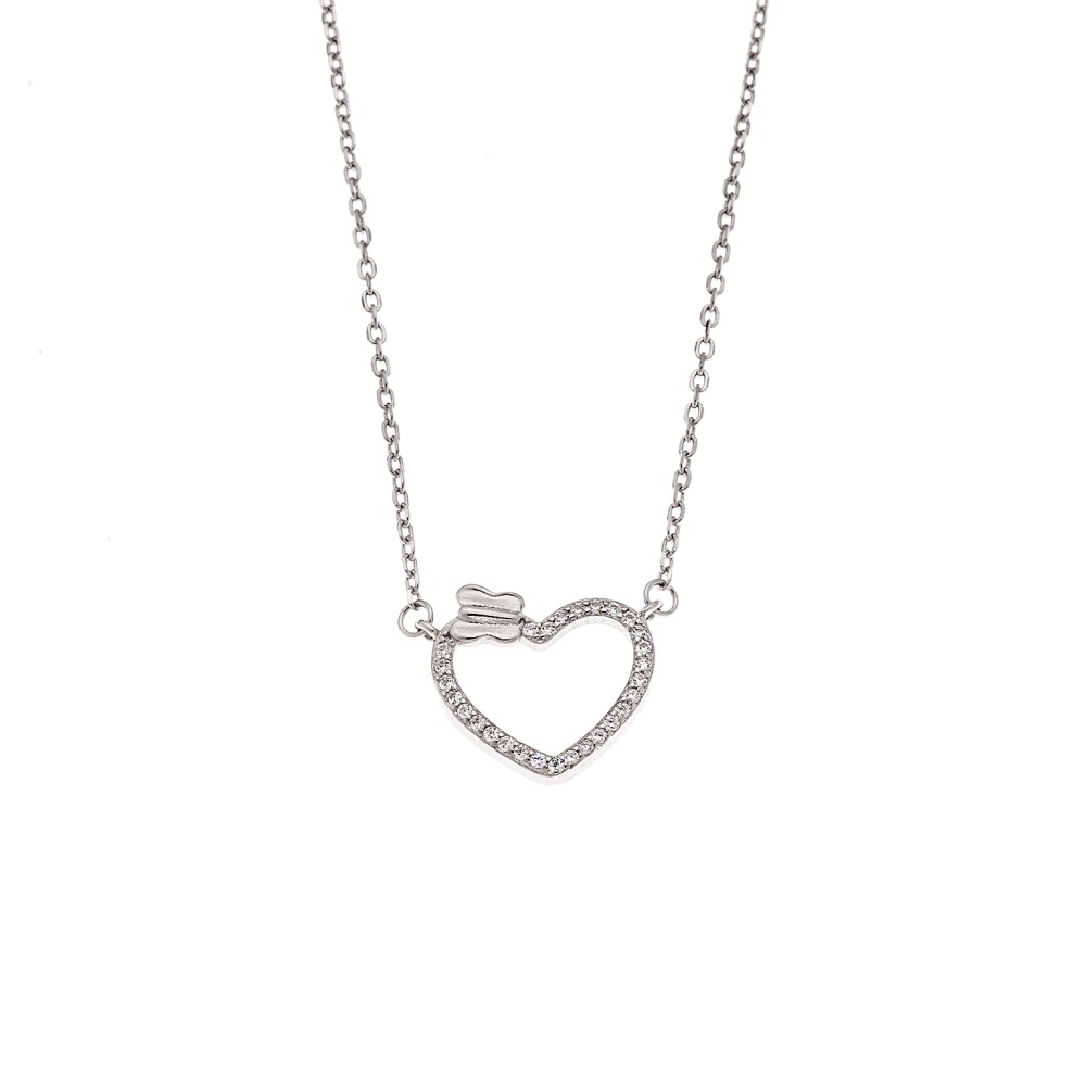Κολιέ Senza από ασήμι 925, καρδιά με λευκά ζιργκόν και πεταλουδίτσα - SSR4177SR