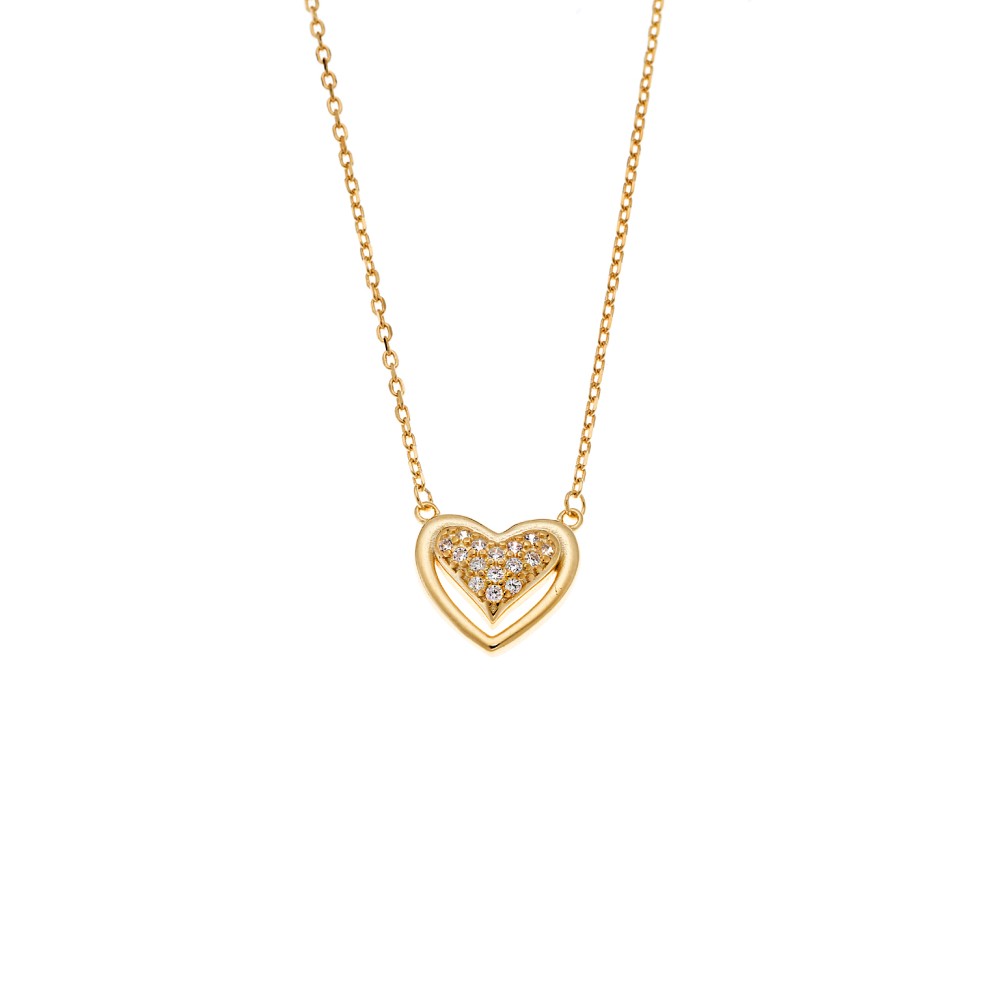 Κολιέ Senza από επιχρυσωμένο ασήμι 925, καρδιά με λευκά ζιργκόν - SSR4179GD