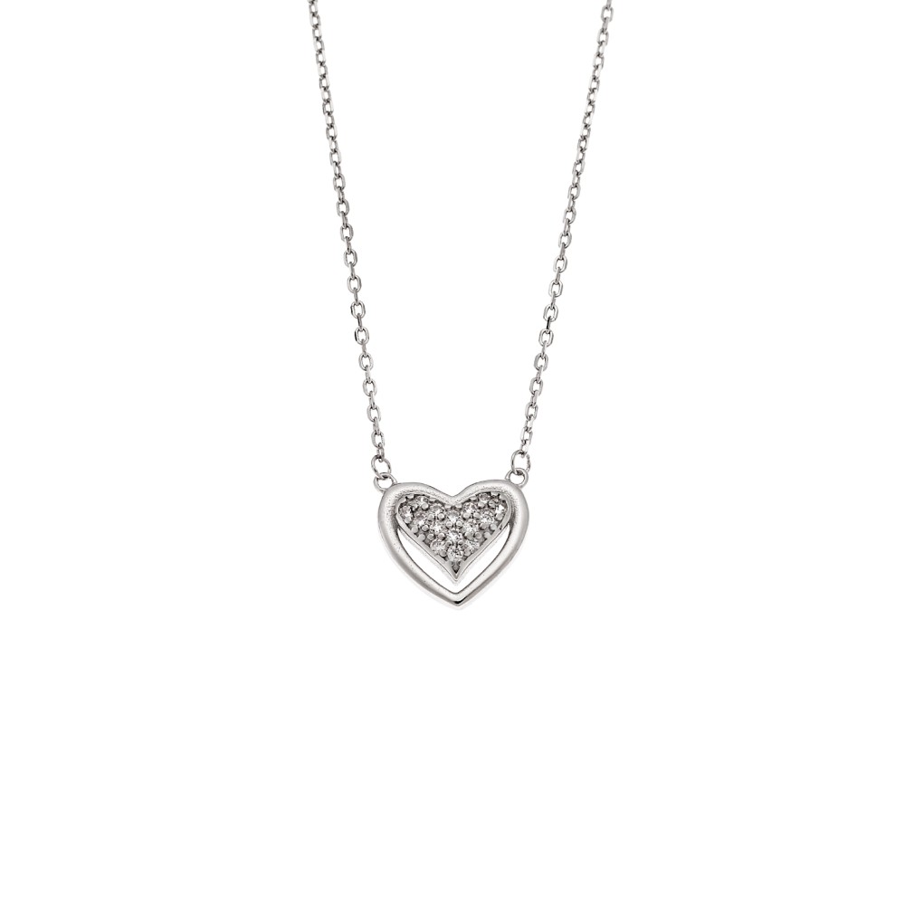 Κολιέ Senza από ασήμι 925, καρδιά με λευκά ζιργκόν - SSR4179SR