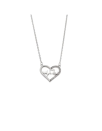 Κολιέ Senza από ασήμι 925, καρδιά με καρδιογράφημα και λευκά ζιργκόν - SSR4180SR