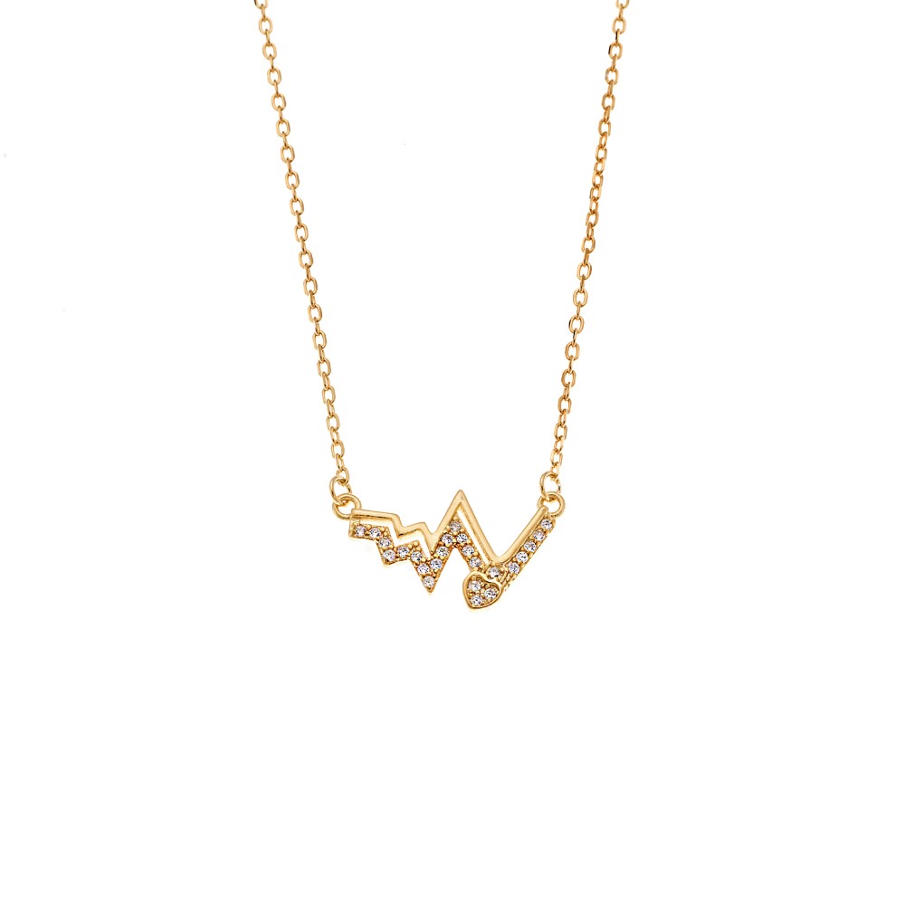 Κολιέ Senza από επιχρυσωμένο ασήμι 925, καρδιογράφημα και λευκά ζιργκόν - SSR4181GD