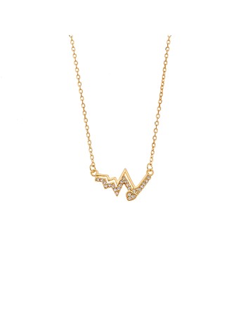 Κολιέ Senza από επιχρυσωμένο ασήμι 925, καρδιογράφημα και λευκά ζιργκόν - SSR4181GD