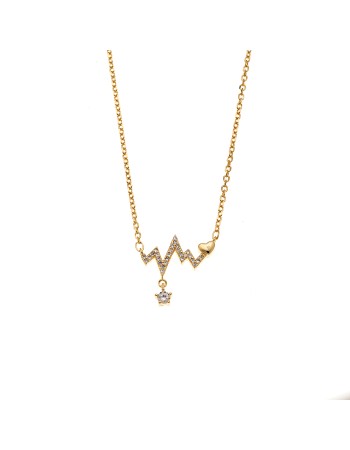 Κολιέ Senza από επιχρυσωμένο ασήμι 925, καρδιογράφημα με λευκά ζιργκόν - SSR4182GD